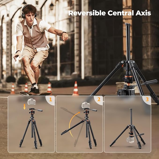 K&F CONCEPT 71" Aluminum Compact Camera Tripod | Portable Travel Tripod for iPhone, 17.6lb Arca Swiss Ball Head for DSLR/Mirrorless, O234A3+BH-36 - Image 6
