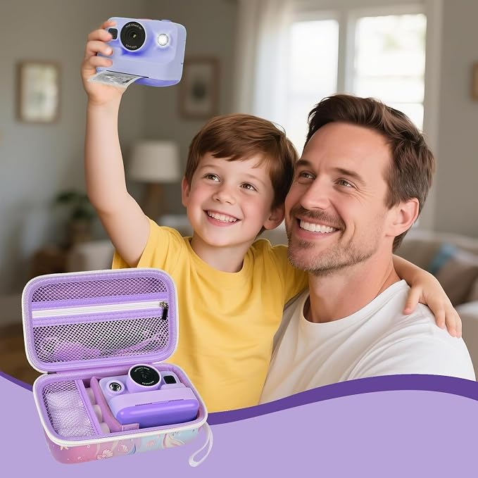 Kids Instant Print Camera Case & 3 Rolls for DYLANTO for ESOXOFFORE | Portable Digital Camera Case for ETIKEZ for YTETCN for DUDUDRAGON with Pocket for Accessories (Box Only)-Purple Fish - Image 8