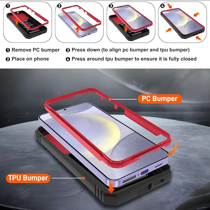 Gritup for Samsung Galaxy S24+ Plus Case: S24 Plus Case with 2*Screen Protector | Magnetic Stand & Slide Camera Cover | Shock Proof Military-Grade Funda para S 24 Plus Cover -Red+Black - Image 4