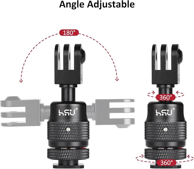 HSU Cold Shoe Mount Adapter with 1/4”-20 Screw Hole | Aluminum 360° Rotation Camera Tripod Mount for GoPro Hero 13/12/11/10/9/Osmo Action, Tripod Selfie Stick, DSLR Camera Flash - Image 4