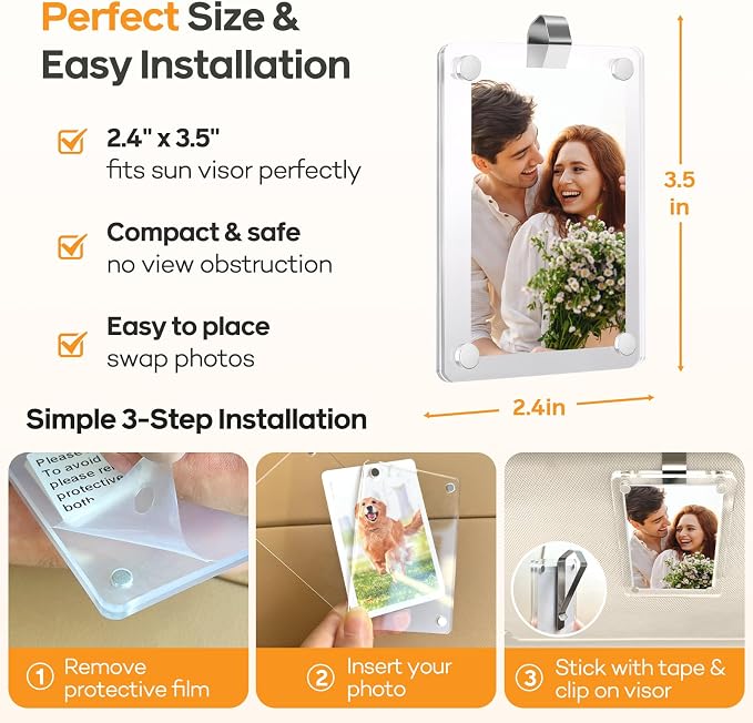 4 Pcs Magnetic Car Picture Holder for Sun Visor – 2.4"x3.5" Clear Acrylic Car Picture Frame, Car Visor Photo Clip for Polaroid Go, Instax Mini & Wallet-Size Photos, Perfect Car Photo Holder as Gifts for Valentine's Day, Christmas & Car Lovers - Image 4