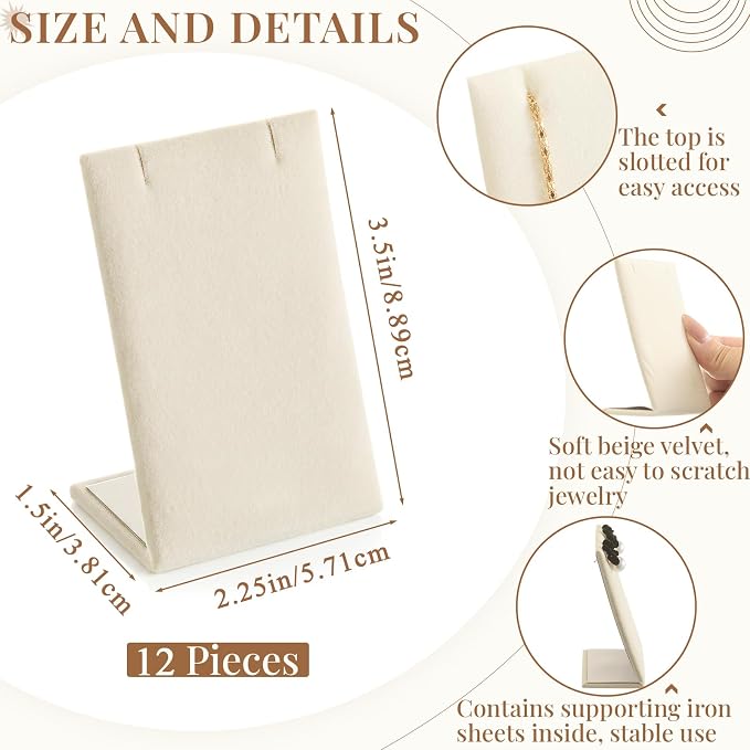 RattanView 12 Pcs Earring Display Stand Necklace Holder, Beige, Velvet - Image 2