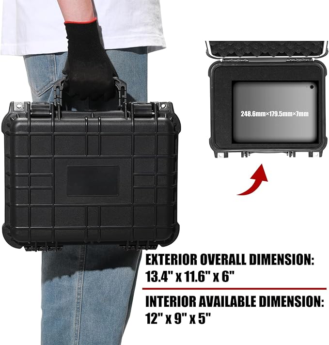 Mayouko 13.4" Waterproof Plastic Toolbox with Foam Insert, 13.4" x 11.6" x 6", IP67 Lockable Storage Box, Customizable Foam, Shockproof Hard Case Weatherproof Container, Protective Hard Camera Case - Image 5