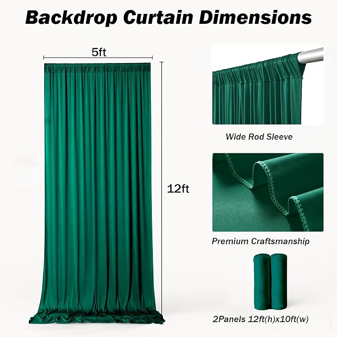 10x12 ft Forest Green Backdrop Curtains for Weddings, Birthdays and Photos | 2 Panels 5x12 ft, Wrinkle-Free Polyester Drapes, Washable, Ironable, 4 in Rod Pocket for Baby Showers Photography Background - Image 8