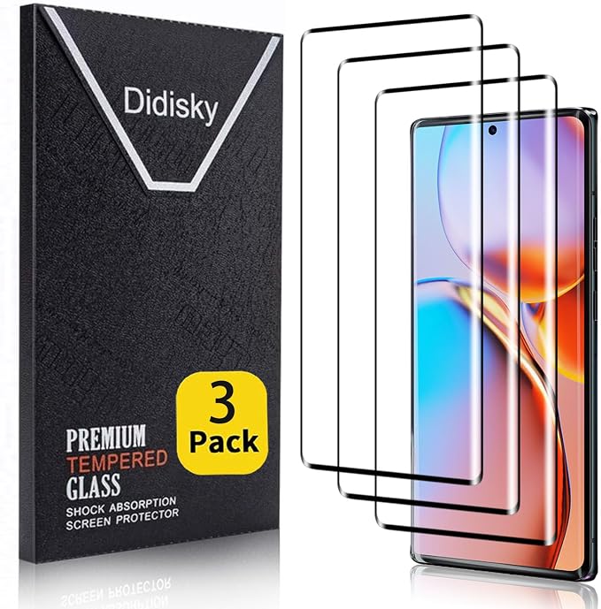 Didisky 3 Pack Screen Protector for Motorola Edge-2023 Tempered Glass, 3D Curved Full Coverage,Bubble Free, Anti Scratch,Easy to Install,HD Clear,9H Hardness by Didisky