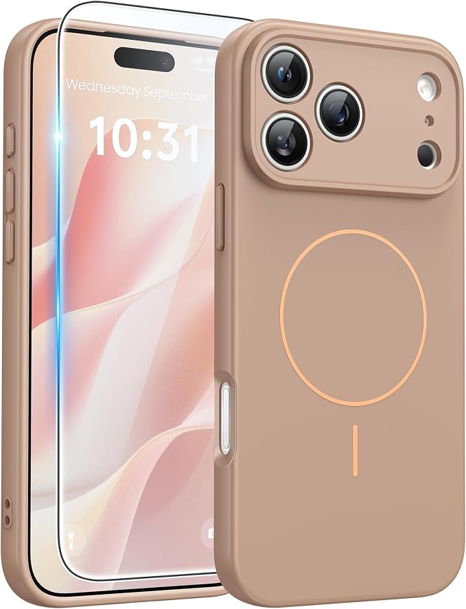 FNTCASE for iPhone 17 Pro Case, Fit for Magsafe, Screen Protector | Full Camera Protection, Integrated Silicone, 14FT Military Grade Drop Proof, Shockproof Protective Phone Cover, Full Gold by FNTCASE