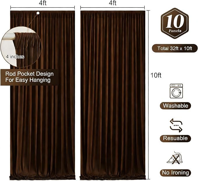 Dark Brown Backdrop Curtains-Wrinkle-Free Polyester Photography Drapes Party Curtain Background for Baby Shower Wedding Decorations- 40 X10FT - Image 2