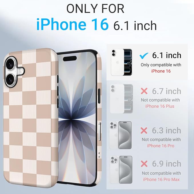 TPU Phone Case for iPhone 16, MagSafe Wireless Charging Compatible, Shockproof Slim Fit Protective Cover with Anti-Yellowing & Raised Camera Protection (Plaid 2, iPhone 16) - Image 2