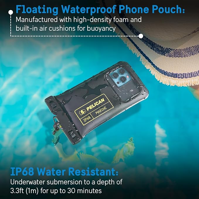 Pelican 2 Pack Marine Waterproof Phone Pouch (Regular) -Black/Hi-Vis Yellow | Touchscreen IP68 Floating Waterproof Phone Case w/Detachable Lanyard - Fits All Phones - Beach Cruise Ship Travel Essentials - Image 2