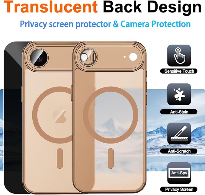 for iPhone Air Case with Privacy Screen Protector, Brown | Full Camera Protection, Magnetic, Compatible with MagSafe, Translucent Matte Shockproof Phone Cover for iPhone 17 Air - Image 2