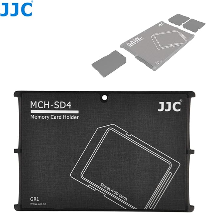 JJC MCH-SD4GR Small Memory Card Case, Wallet SD Card Case, SD Card Holder Case fits 4 SD Cards, Slim, Light Weight, Credit Card Size by Fotasy