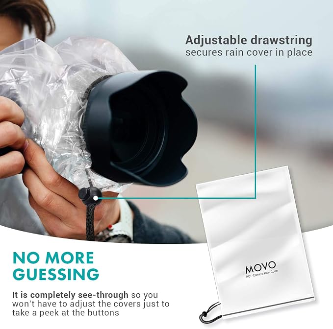 Movo (5 Pack) RC1 Clear Rain Cover for DSLR Camera and Lens up to 18" Long - Image 6