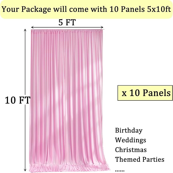 50ft x 10ft Wrinkle Free Pink Backdrop Curtains for Parties, 10 Panels 5x10ft Polyester Baby Pink Photo Backdrop Drapes for Weddings Birthday Party Photography Background Decor - Image 6