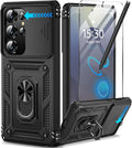 Taisairu for Samsung Galaxy S25 Ultra Case with Screen Protector & Slide Camera Lens Cover, Built-in Magnetic Ring Stand Shockproof Protective Phone Case for Samsung S25 Ultra Case (Black) by Taisairu