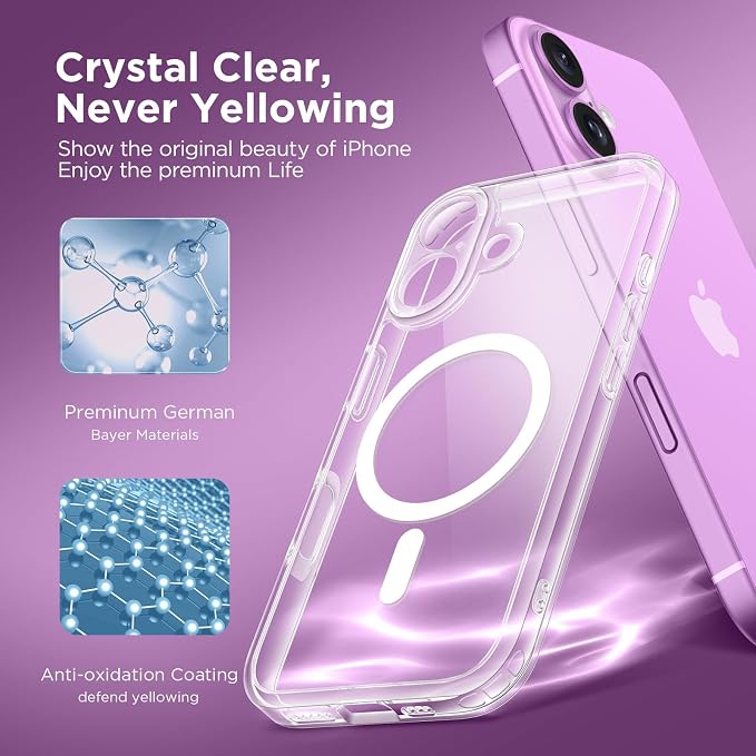 CAPRARO for iPhone 16 Case, Compatible with MagSafe Clear | Upgraded [Full Camera Protection] Protective Translucent Matte Women Girl Magnetic Phone Case Cover, Clear - Image 5