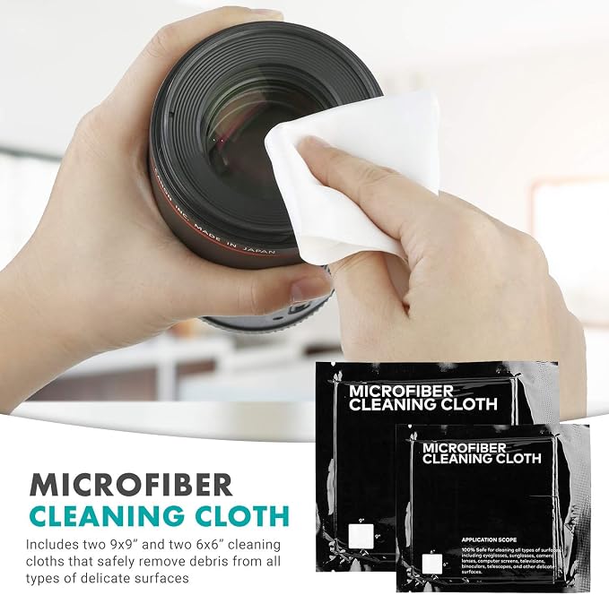 Movo Deluxe Essentials DSLR Camera Cleaning Kit with 10 APS-C Cleaning Swabs, Sensor Cleaning Fluid, Rocket Air Blower, Lens Pen, Soft Brush, 2X Small and 2X Large Microfiber Cloths and Carrying Case - Image 5