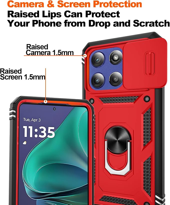 Gritup for Motorola Moto G Stylus 5G 2026 Case: G Stylus 5G 2025 Case with Screen Protector*2 [Magnetic Stand] [Slide Camera Cover] Shock Proof Military-Grade para G Stylus-5G-2025 Red+Black - Image 4