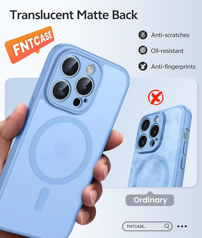 FNTCASE for iPhone 13 Pro Max Case, Fit for Magsafe, Full Camera Protection | Translucent Matte Magnetic Phone Back, 14FT Military Grade Drop Proof, Slim Shockproof Protective Cover, Light Blue - Image 6