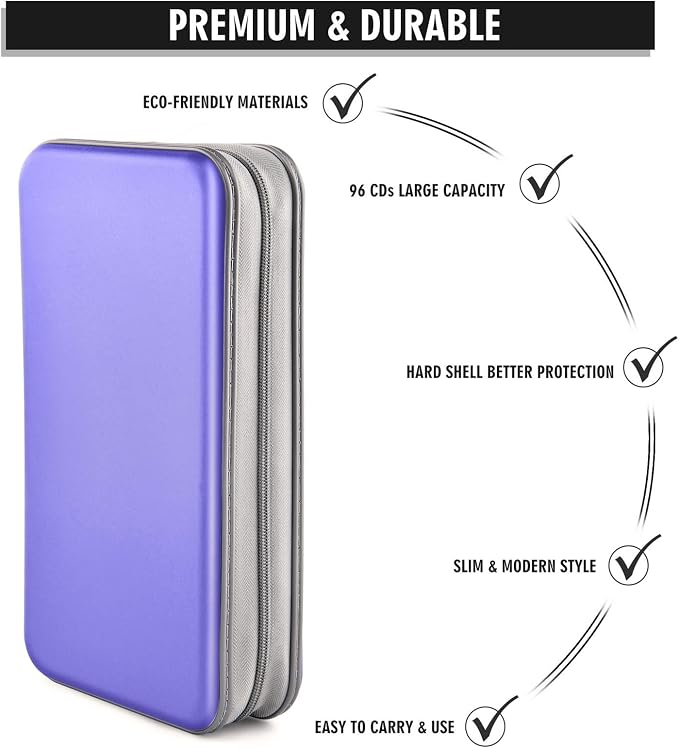 96‑Capacity Hard Plastic CD/DVD Binder for Car, Home & Travel | Zipper‑DVD Organizer, Scratch‑Resistant Sleeves Shield Discs From Dust & Damp; Stores Music, Video, Gaming & Blu‑ray Discs - Image 3