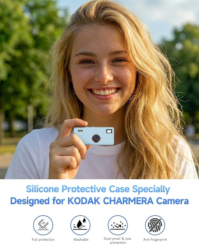Silicone Case for Kodak CHARMERA Keychain Digital Blind Box accessories,Soft Silicone Protective Case,Comes with Screen Protectors and Wrist Strap - Blue - Image 2