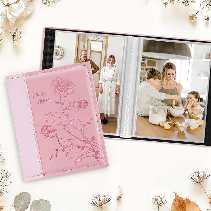 Artmag Photo Album 5x7 Clear Pages Pockets Leather Cover Slip Slide in Photo Album Book Holds 100 Vertical 5x7 Photos Picture Book for Wedding Family (Pink) - Image 3
