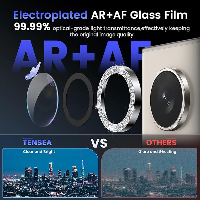 Tensea Compatible with Samsung Galaxy S24 Ultra Camera Lens Protector | 9H Tempered Glass Camera Cover Screen Protector Metal Individual Ring [Installation Tray][Case Friendly] - Image 3