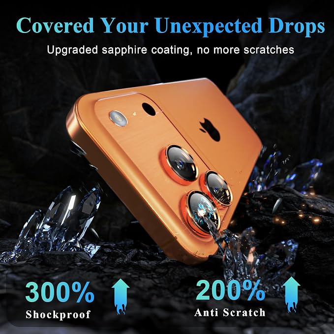 YWXTW Camera Lens Protector for iPhone 17 Pro/iPhone 17 Pro Max, [1 Step Installation Tray] Tempered Glass Screen Protector Metal Individual Camera Cover Accessories Case Friendly (Cosmic Orange-2Pack) - Image 3