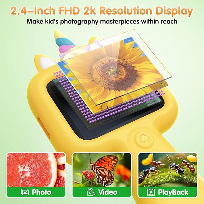 Kids Microscope, 2.4" Screen Handheld Digital Microscope 600X with 4K Camera & 8 LED Lights, Portable Pocket Microscope for Bugs Plants Nature Exploration, STEM Science Toy Gift Ages 3-12(Yellow) - Image 2