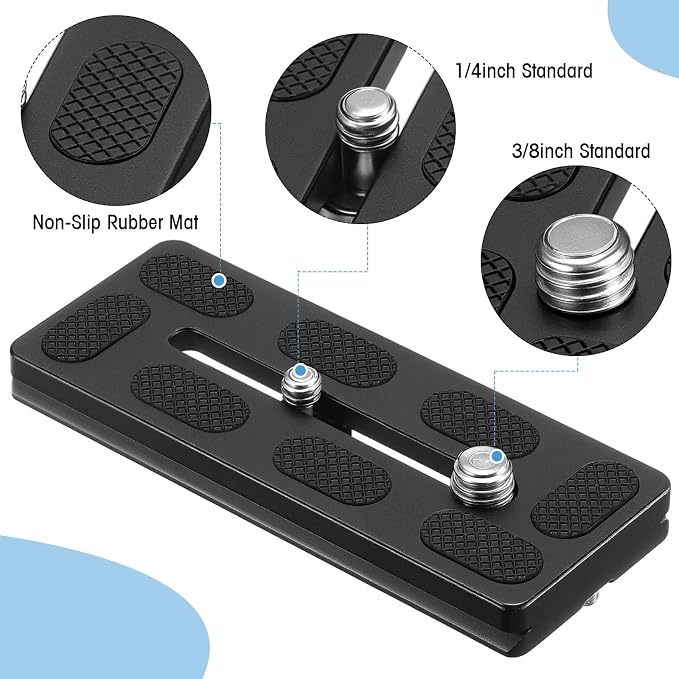 Frienda Quick Release Plate Tripod 1/4-20 DSLR,100mm 1/4''and 3/8'',Black | Tripod Mount Plate, Camera Tripod Mount for DSLR Camera Tripod Ball Head , Metal, 1.9 x 1.5 x 0.4 Inch - Image 3