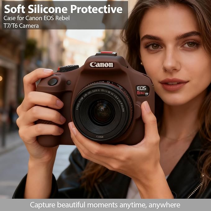 Case for Canon EOS Rebel T7 Rebel T6 Camera, Soft Silicone Rubber Protective Camera Case Cover Accessories, Lightweight, Anti-Scratch with Button Marking for EOS Rebel T7 T6 (Brown) - Image 2
