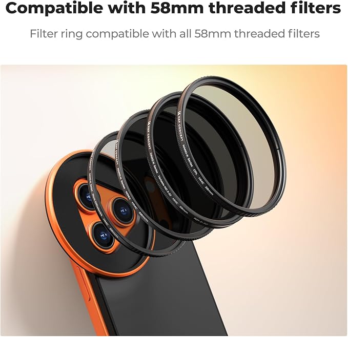 K&F CONCEPT Lens Filter Mount Adapter with 58mm CPL Filter | CPL Filter, Double-Sided Magnetic, Compatible with iPhone 17 Pro and 58mm Threaded Filters, FA101 - Image 6