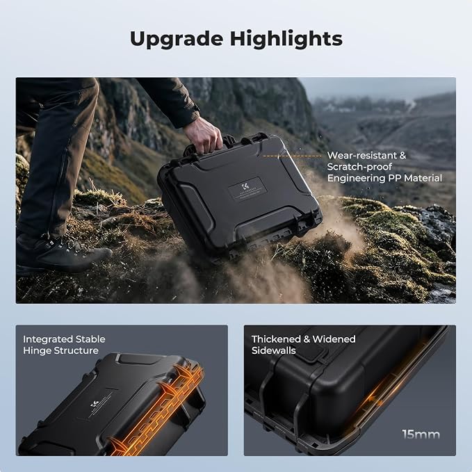 K&F CONCEPT Waterproof Hard Case, IP67 Protective Case with Pre-Scored Foam | Pick & Pluck Foam, Waterproof, Dustproof, Shockproof, HardShell Case for Camera & DJI Drone & Equipment Storage, BC01 - Image 6