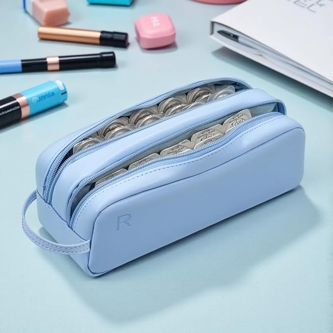 Daily Contact Lens Organizer case,Portable Storage Case for Disposable Daily Contact Lenses, Travel Storage Case with Clearly Labeled R & L, Storage up to 60 lenses (Blue) - Image 7