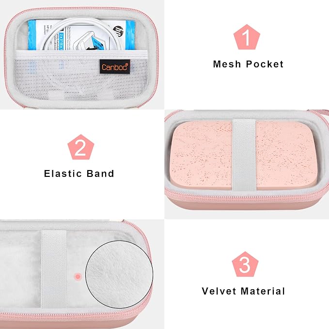Canboc Carrying Case for HP Sprocket Portable 2x3 Instant Photo Printer | For Kodak Step Wireless Mobile Photo Printer, Mesh Bag fit Photo Paper Cable, Rose Gold - Image 5