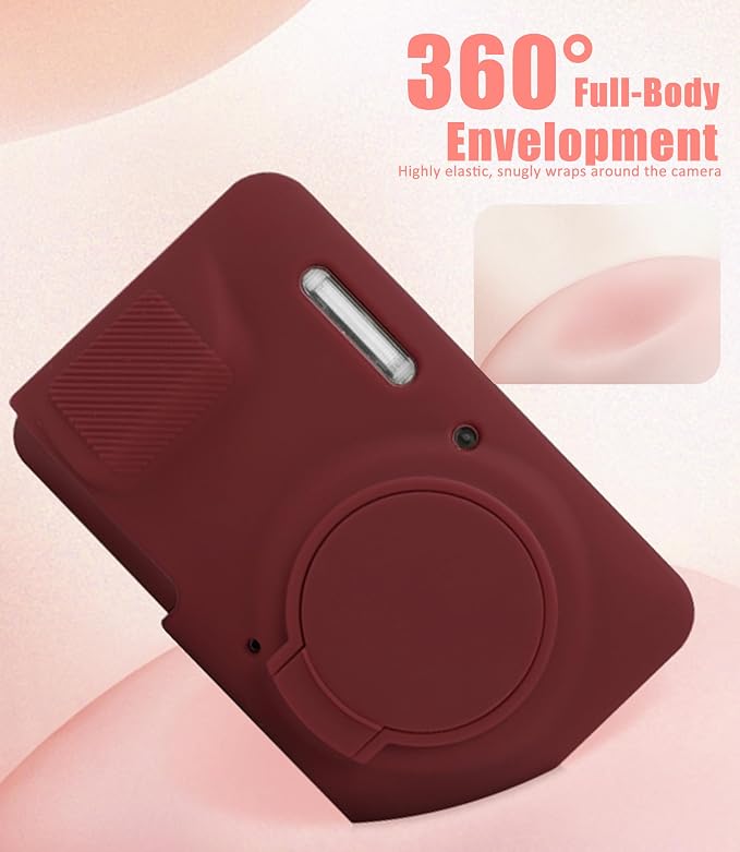 Camera Case for Kodak PIXPRO FZ55 with 2-Pack Screen Protector | Cute Charm Wrist Strap, Soft Silicone Protective Case with Removable Lens Cap for Kodak FZ55 Accessories - Burgundy - Image 2