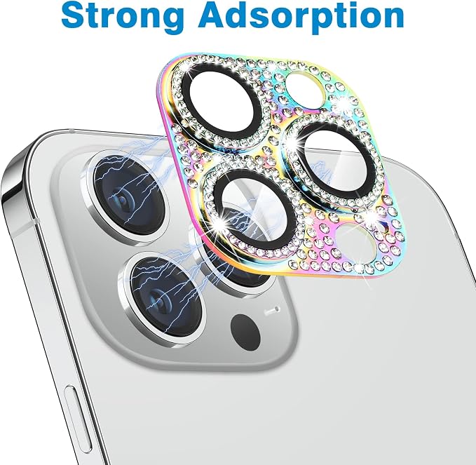 for iPhone 14 Pro and iPhone 14 Pro Max Camera Lens Protector, Bling 3D Rhinestone Sparkle Diamond 9H Tempered Glass Camera Cover Anti Scratch Shockproof Lens Screen Full Protective Cover - Image 4