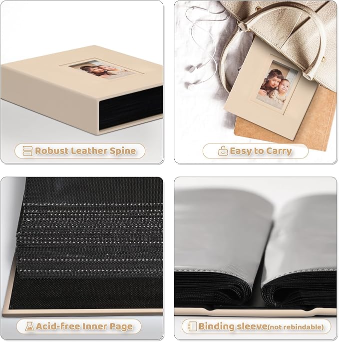 Popotop 4x6 Photo Album Holds 100 Pictures, Vegan Leather Hardcover | 100 Photos Capacity, Acid-Free Clear Slip-In Pockets, Compact Format, Front Photo Window, Gifts for Family Wedding Baby - Image 4