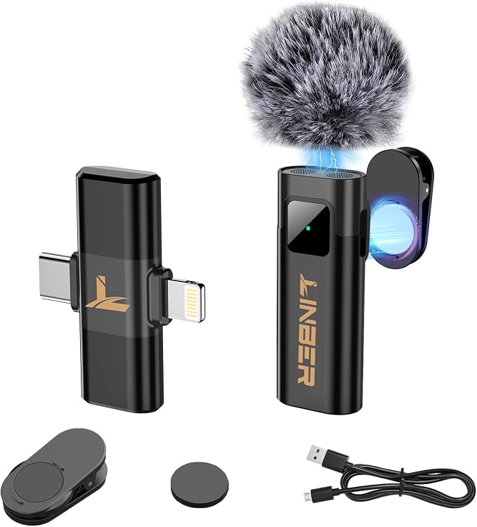 Wireless Lavalier Microphone for iPhone, Noise Cancelling | Crystal clear audio with noise reduction, plug and play with Lightning connector, perfect for TikTok and vlog by Linber