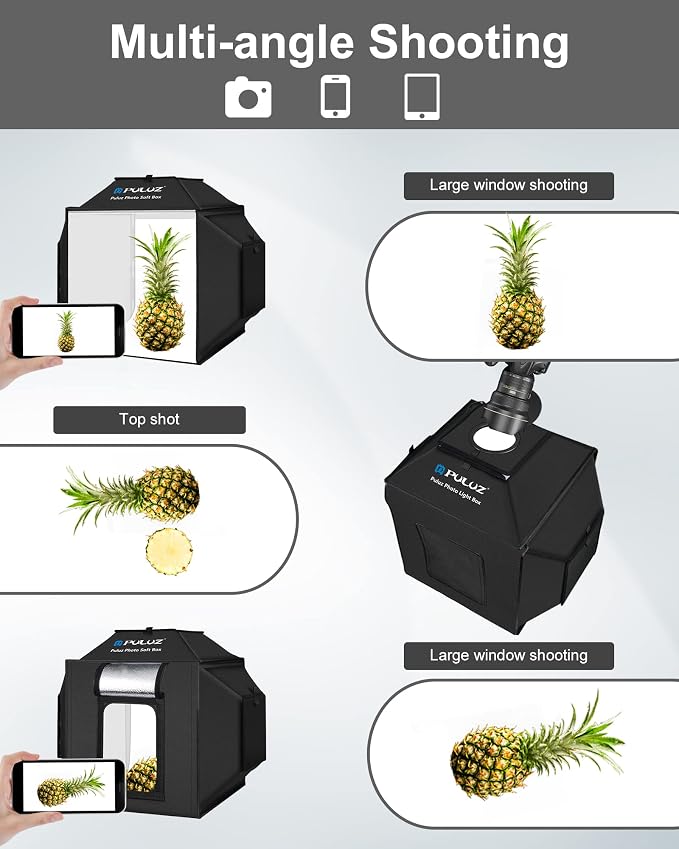 PULUZ Upgrade Light Box & Soft Box, 16"x16" Professional Shooting Tent with 480 LED Lights Photo Studio Light Box Photography with 4 Color PVC Backdrops for Jewelry and Product Photography - Image 3
