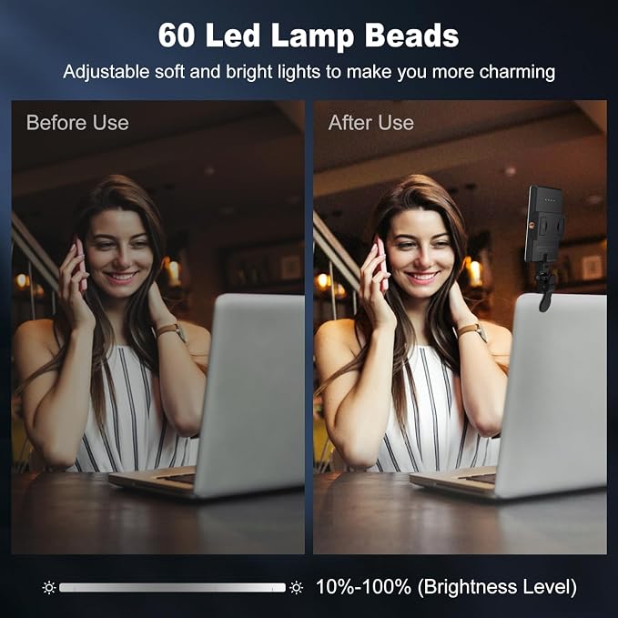 Selfie Light, Phone Light with Front & Back Clip, 60 LED Portable Light with 3 Modes, 5000mAh Rechargeable Video Light for Phone, iPhone, IPad, Laptop, TikTok, Makeup, Live Stream, Vlog(Black) - Image 5