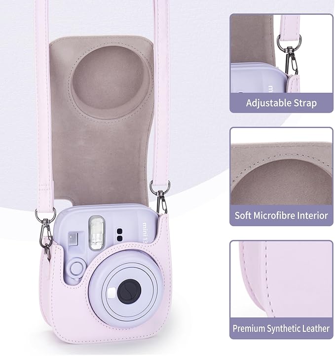 Phetium Mini 13 Camera Case for Fujifilm Instax Mini 13 12 Camera-Pink | Mini Camera Protective Case,PU Leather Bag,Photo Storage Pocket,Adjustable Shoulder Strap,Magnetic Flip - Image 3