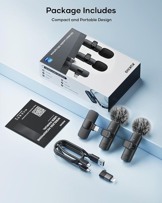 Wireless Lavalier Microphone for iPhone iPad Android, 2 Pack Noise Reduction Lapel Mic Plug and Play for Video Recording Interview Podcast YouTube (Black) - Image 7