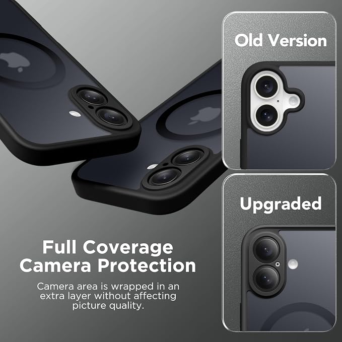 CAPRARO for iPhone 16 Case, Compatible with MagSafe Black | Upgraded [Full Camera Protection] Protective Translucent Matte Women Girl Magnetic Phone Case Cover, Black - Image 6