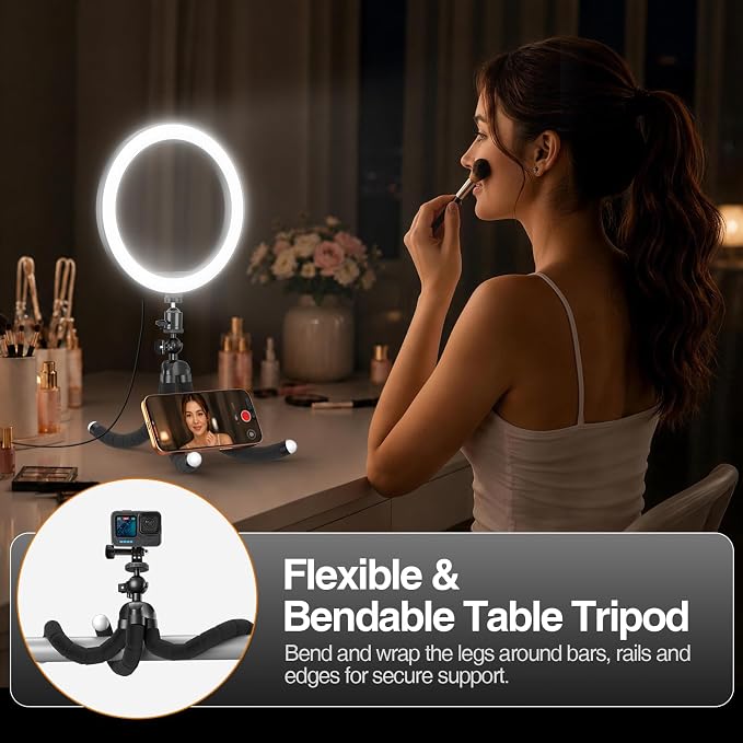 EMART 10'' Ring Light with 51'' Extendable Tripod Stand & Phone Holder | 16 RGB Colors 13 Dynamic Modes & 10 Brightness Levels Selfie Ringlight with Bluetooth Remote for Recording, Streaming, Makeup - Image 7