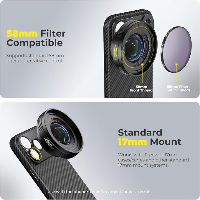 Freewell 16mm Wide Angle Lens for 17mm Mount Phone Case | 105° FOV, Close Focus 0.5m – Perfect for Landscapes, Architecture. - Image 5