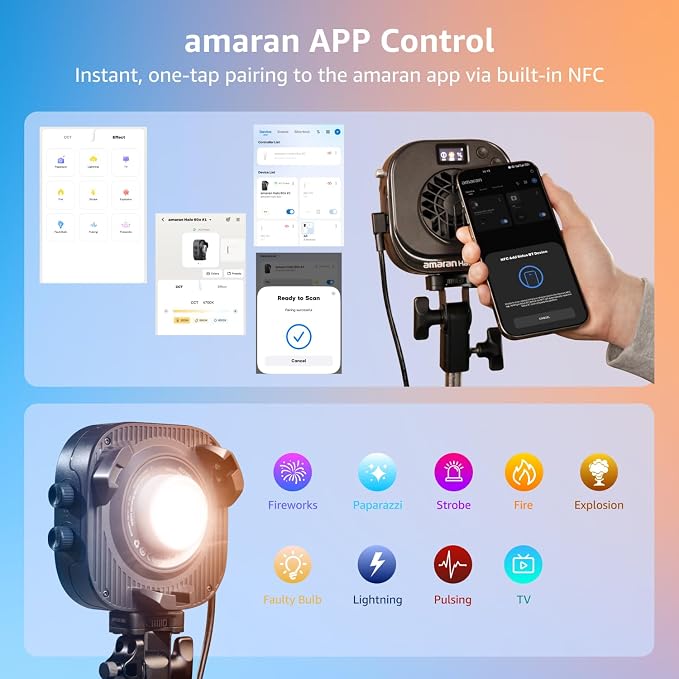 amaran Halo 60x COB LED Video Light,Compact 63W Bi-Color Studio Lighting | 2,700K - 6,500K Bowens Mount, APP Control Continuous Light for Photography,YouTube,Content Creation,Vlog - Image 5