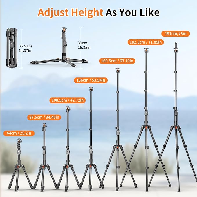 75" Camera Tripod,Aluminum Tripod for Camera Phone/Monopod with Remote | Cell Phone Tripod for iphone with Ball Head,Camera Stand for Canon/Sony/DSLR/Digital Camera Accessory Kits,Max Load 17.64lb - Image 6