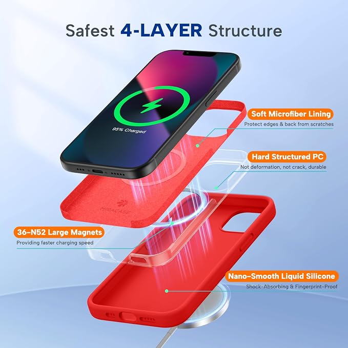 Miracase Silicone & Magnetic for iPhone 13 Case, Red | Compatible with MagSafe, Soft Microfiber Lining, Premium Silicone Cover Shockproof Drop Protection Phone Case for 13 - Image 3