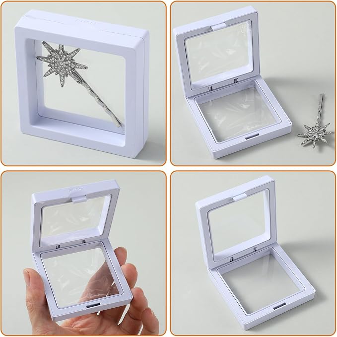 60 Pcs 3D Floating Display Case 2.8 x 2.8 x 0.8 Inch Coin Frame Display Holder Stands for Antique Challenge Coins, Jewelry, Shells, Gems, Minerals, Rocks, Specimen, Pins(Black,White) - Image 6