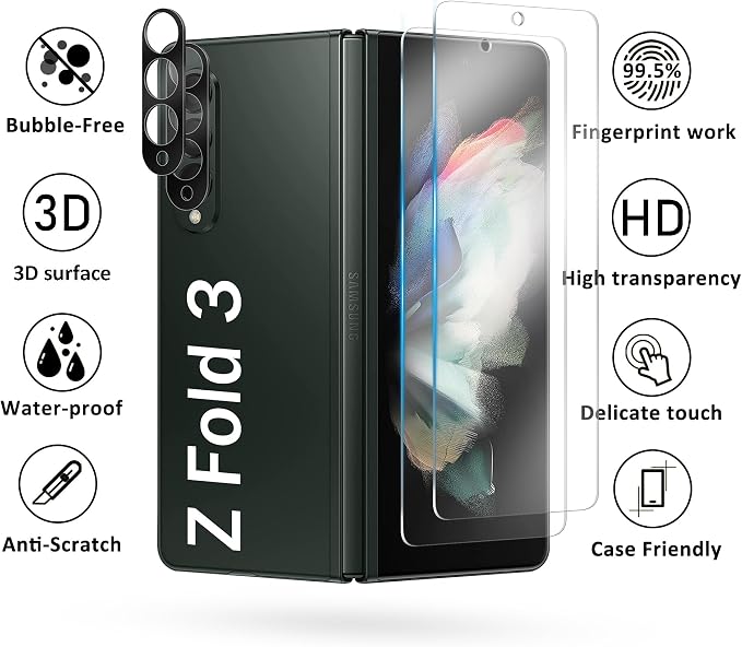 6 Pack for Samsung Galaxy Z Fold 3 Screen Protector | Camera Lens Protector with Installation Frame,Support Fingerprint Unlock, Touch Sensitive, Anti-Scratch, Case Friendly - Image 9
